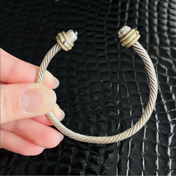 TAXCO Mexico Onyx Sterling Silver & Brass Cable Classic Cuff Bracelet - Picture 3 of 10